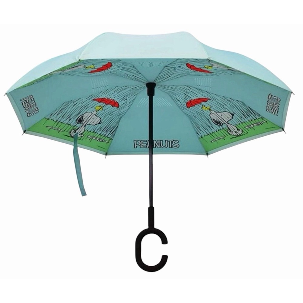Peanuts Snoopy Woodstock Blue Revers-A-Brella No-Drip Inverted C-Handle Umbrella
